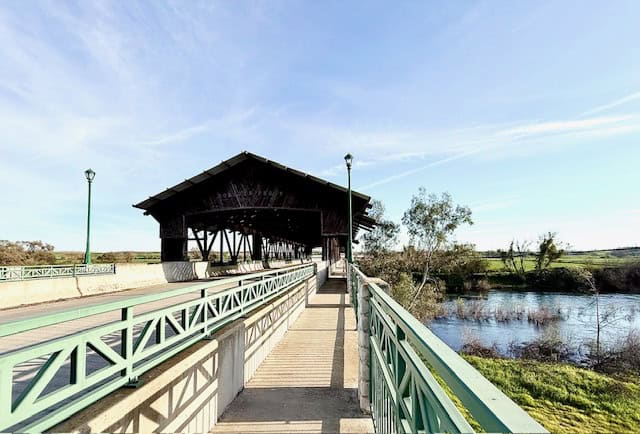 Roberts Ferry Covered Bridge over the Tuolumne River near Waterford California