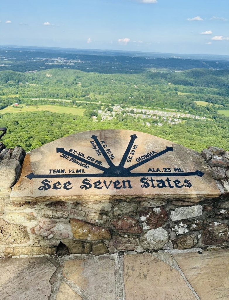 See Seven States overlook at Rock City near Chattanooga, Tennessee, with panoramic views from Lookout Mountain
