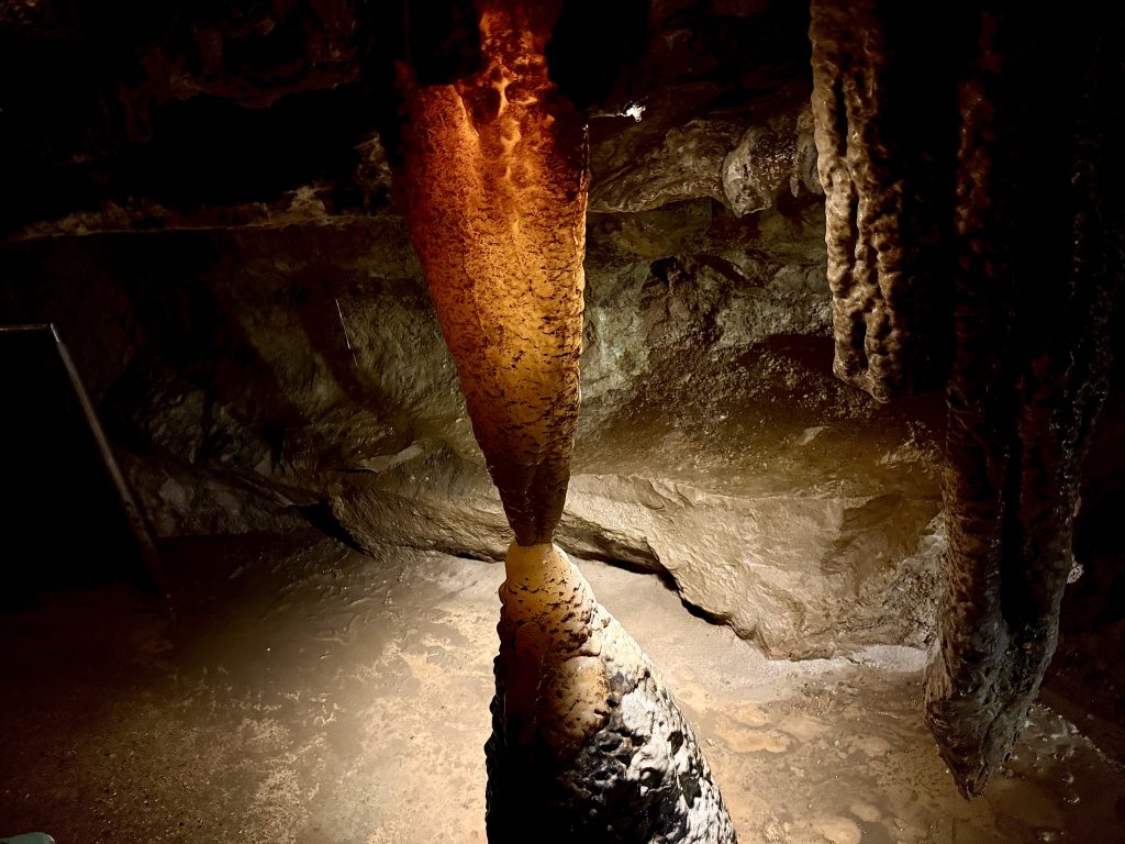 Towering stalactite and stalagmite formations inside Ruby Falls cave in Chattanooga, Tennessee, featured on a Chattanooga 2 Day Itinerary