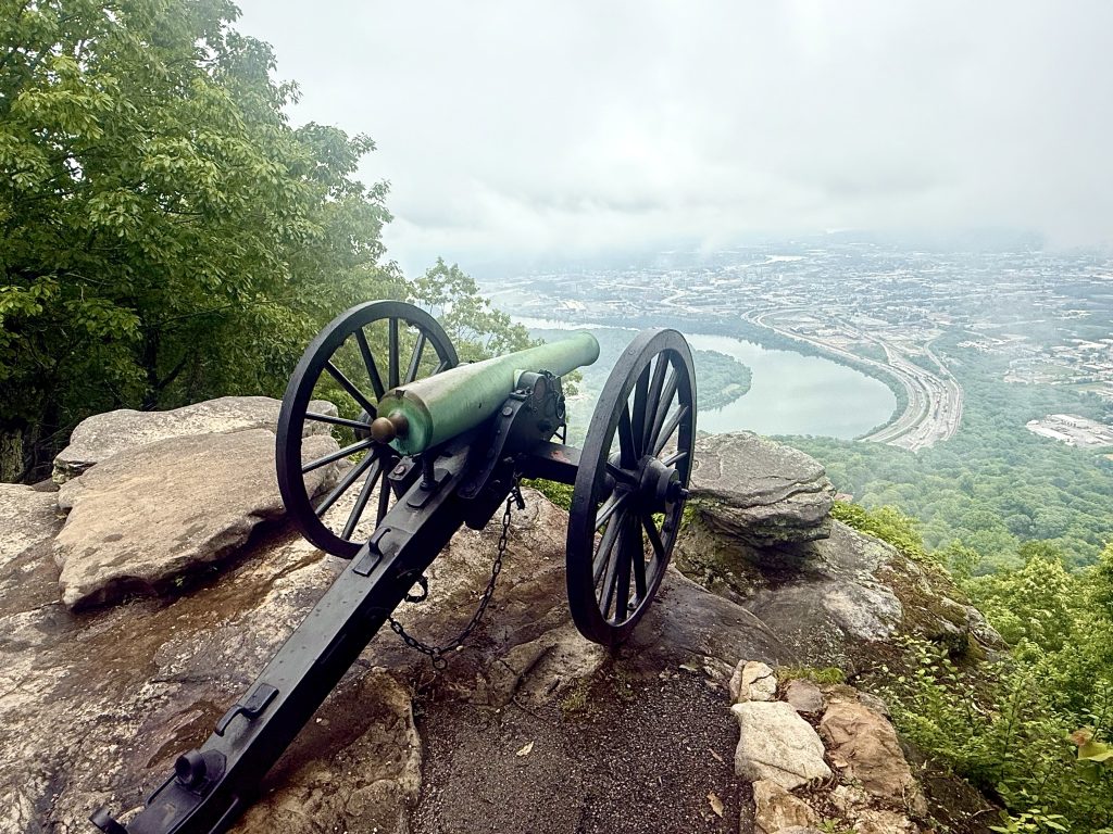 Historic Civil War cannon overlooking the Tennessee River from Point Park on Lookout Mountain in Chattanooga, Tennessee