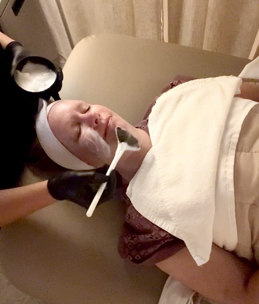 Firm AF Facial treatment at Face Foundrie in El Dorado Hills with a peptide facial mask being applied