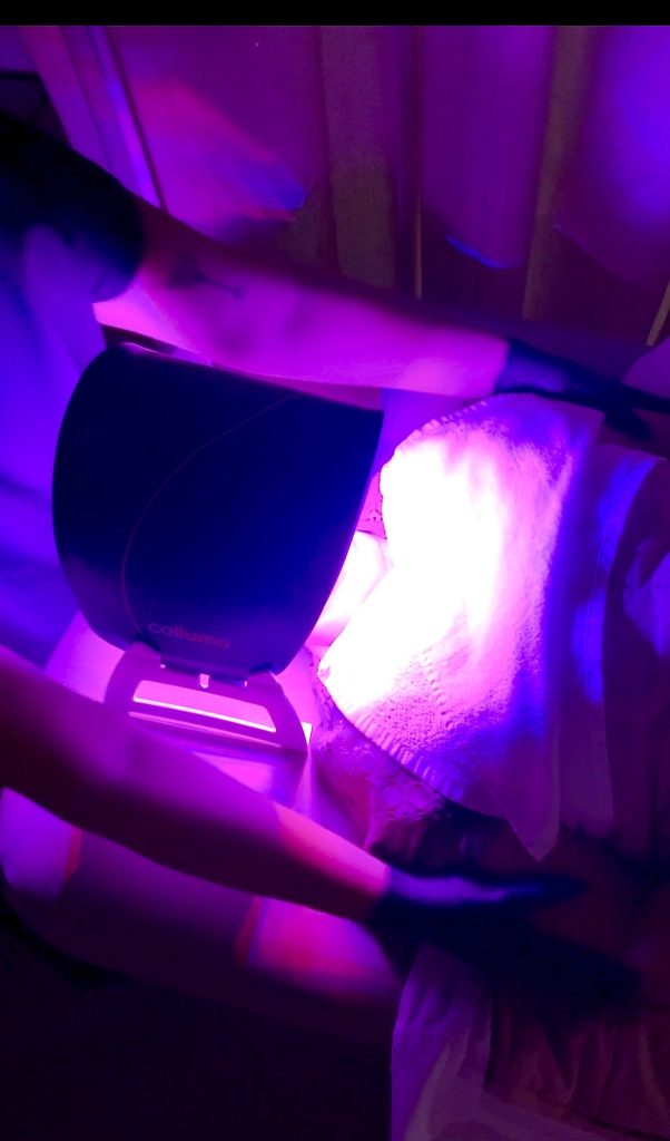 Red light therapy during a Face Foundrie facial in El Dorado Hills, California
